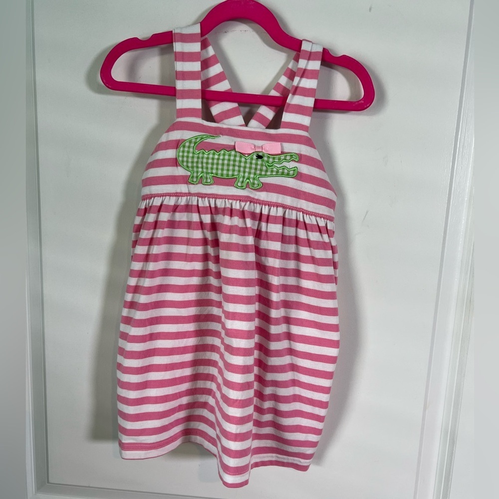 Classic Whimsy Pink Striped Alligator Smocked Dress size 5 | Vacation Coastal